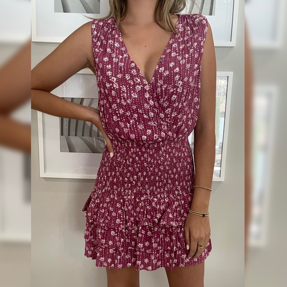 Smocked Pink Floral Mini Dress ((Worn Once))